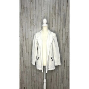 Kan Can Women's White Moto Jacket Size Small Longline‎ Asymmetrical Zip